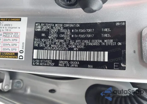 2019 Toyota 4Runner Sr5 z USA, uszkodzony, nr VIN JTEBU5JR3K5624125